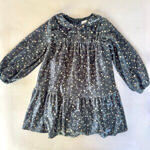 ZARA Velvet Floral Dress | Long Sleeve, Tiered | Deep Blue Green | 2–3Y | EUC